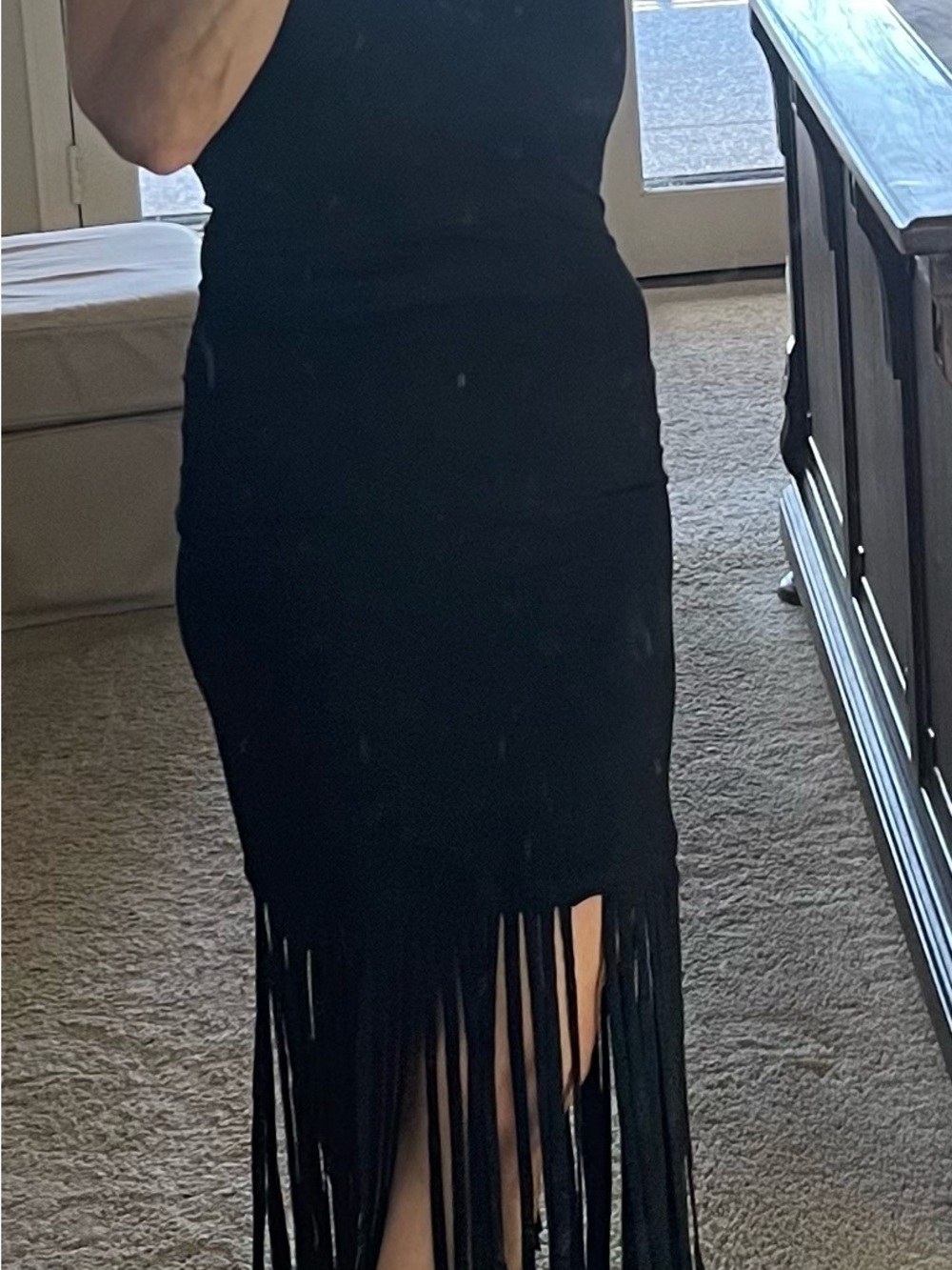 Black Fringe Bodycon Midi dress
